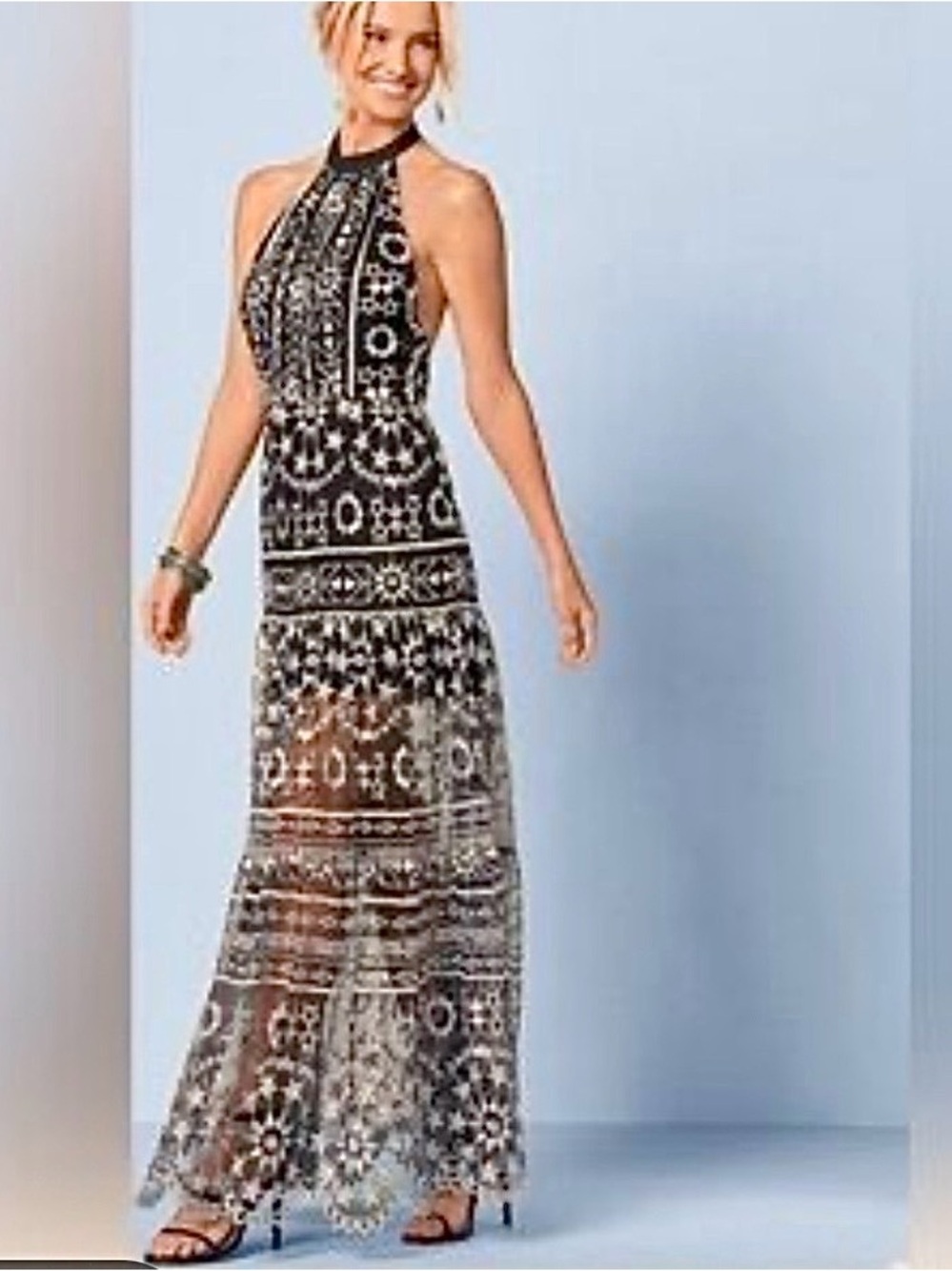 Venus Embroidered black and white  Maxi Dress size 6